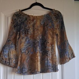 Jaipur Off-Shoulder Paisley Blouse in Brown and Blue